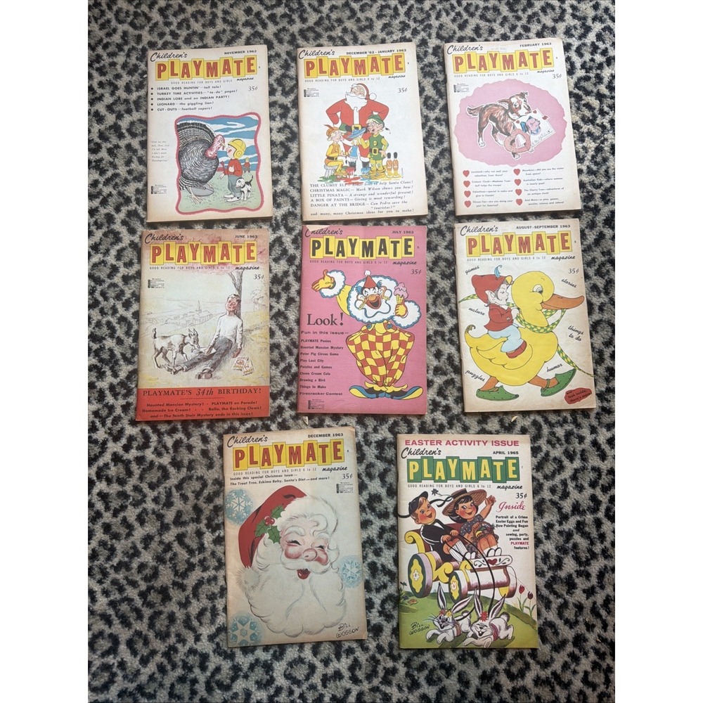 VTG Lot of 8 Children's Playmate Magazines 1962-65 Puzzles Great Pics Ephemera